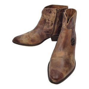 Diba True Walnut Grove Distressed Leather Ankle Boots Womens 9 Stacked Heel